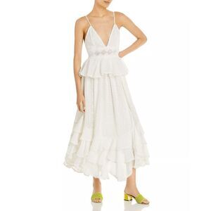Rococo Sand Embroidered Ruffle Trim Midi Dress - Off White M